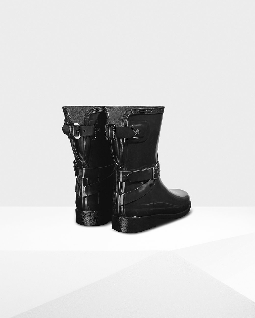 Hunter Refined Adjustable Gloss Short Rain Boots - Store Womens Black - MCWSFP309